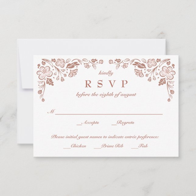 Florid Frame Wedding RSVP Card Imitate Rose Gold (Vorderseite)