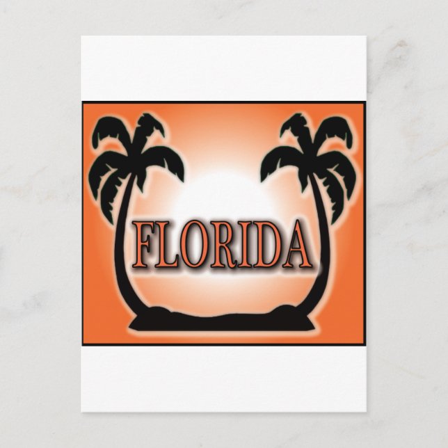 Florida Airbrushed Look Orange Sunset Palmen Trees Postkarte (Vorderseite)