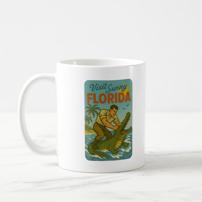 Florida Alligator Wrestling | Funny Retro Coastal Kaffeetasse (Links)