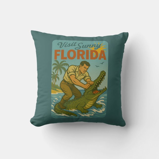 Florida Alligator Wrestling | Funny Retro Coastal Kissen (Vorderseite)