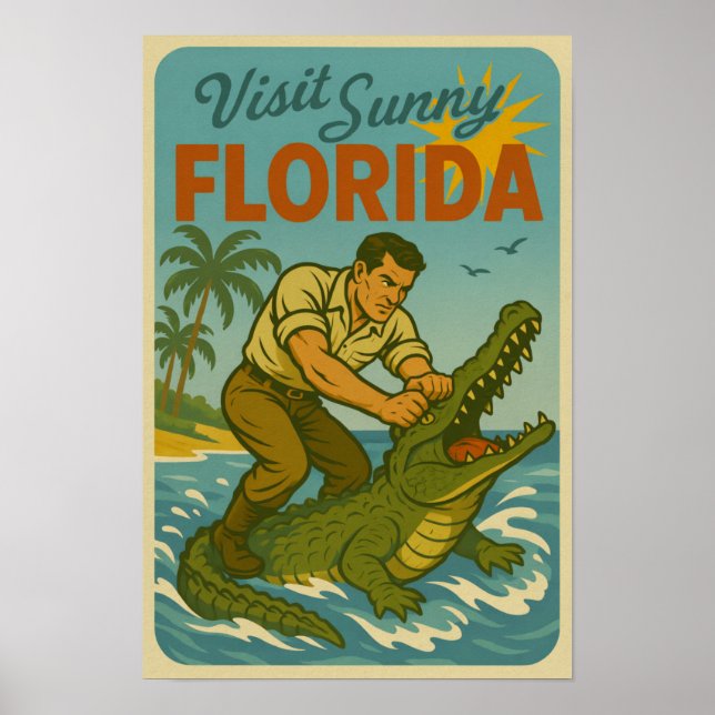 Florida Alligator Wrestling | Funny Retro Coastal Poster (Vorne)