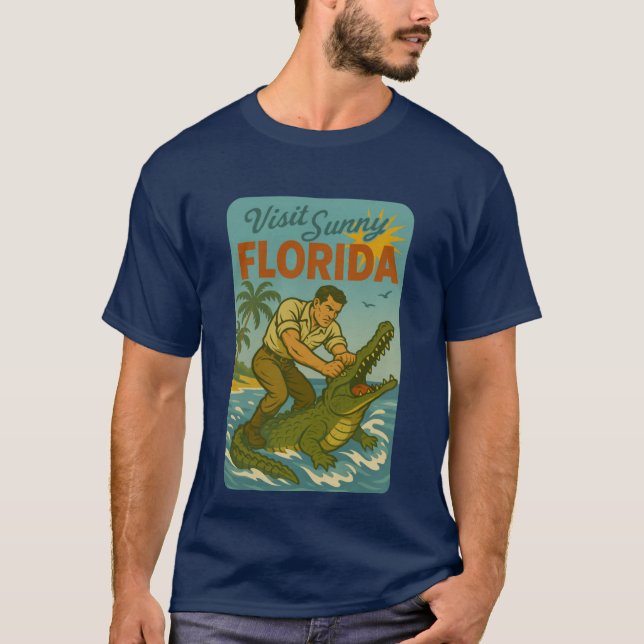 Florida Alligator Wrestling | Funny Retro Coastal T-Shirt (Vorderseite)