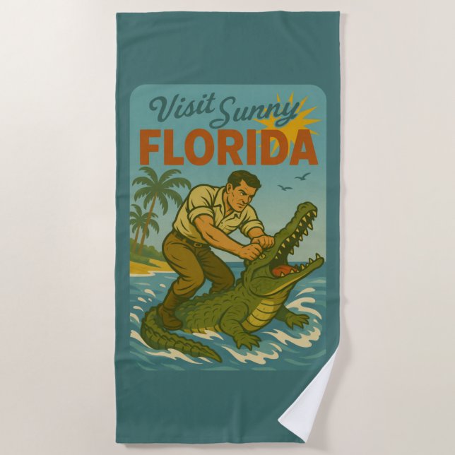 Florida Alligator Wrestling | Lustige Retro Strand Strandtuch (Vorderseite)
