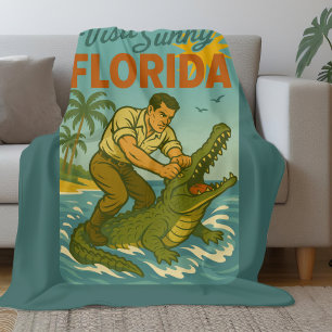 Florida Alligator Wrestling   Lustiges Retro-Küste Fleecedecke