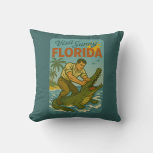 Florida Alligator Wrestling   Lustiges Retro-Küste Kissen