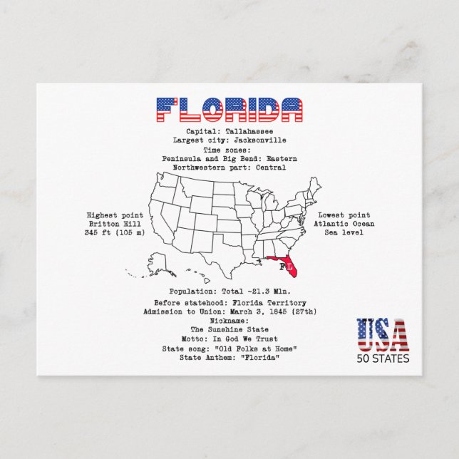 Florida American Staat auf der Karte und nützliche (Vorderseite)