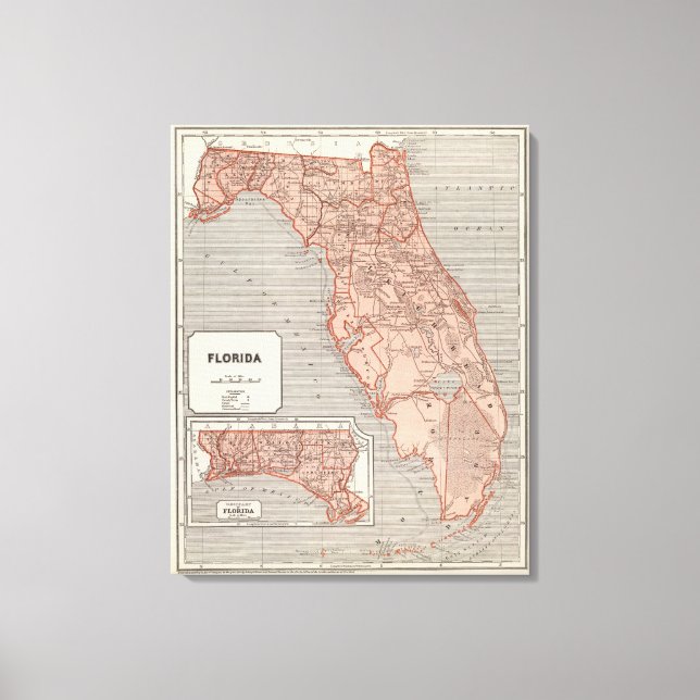 Florida Atlas Karte Leinwanddruck (Vorderseite)