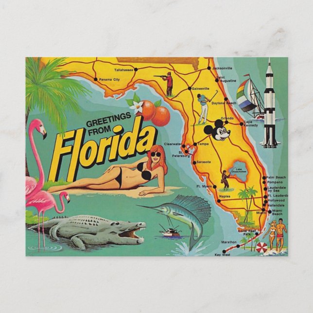 Florida Attraction Map Postkarte (Vorderseite)