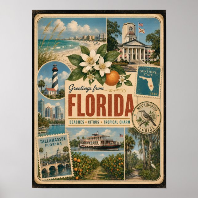 Florida Authentischer Vintage-Stil Poster (Vorne)