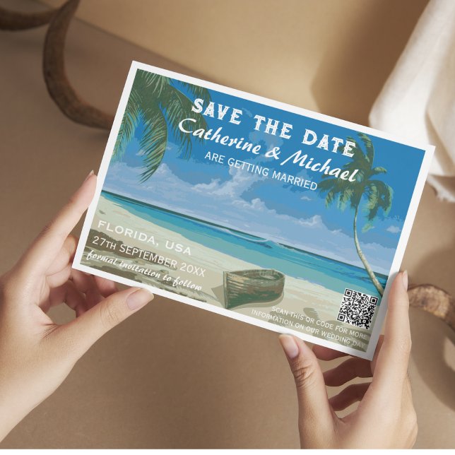 Florida Beach Hochzeitplakat QR-Code Save The Date (Von Creator hochgeladen)