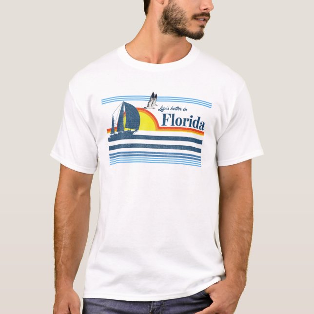 Florida - Beach Retro 70er 80er 90S Segelboot Sun T-Shirt (Vorderseite)