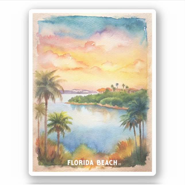 Florida Beach Wasserfarbenmalerei Aufkleber (Vorderseite)