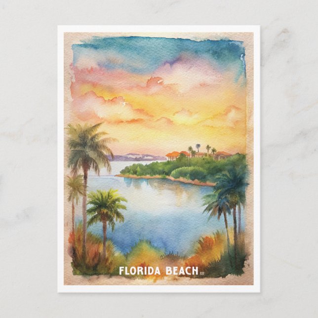 Florida Beach Wasserfarbenmalerei Postkarte (Vorderseite)