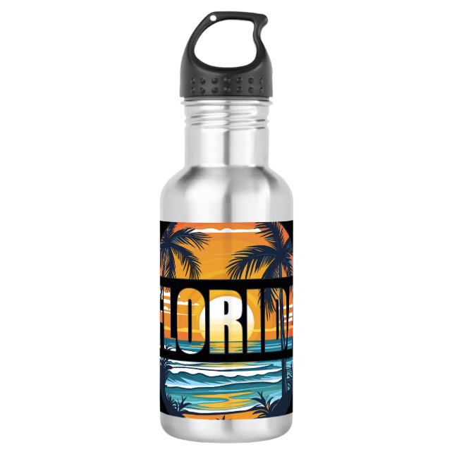 Florida Beach Waves Edelstahlflasche (Vorderseite)