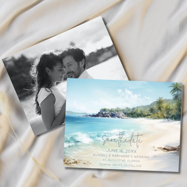 Florida Beach Wedding Foto Save the Date Ankündigung (Florida Beach Wedding Photo Save the Date)