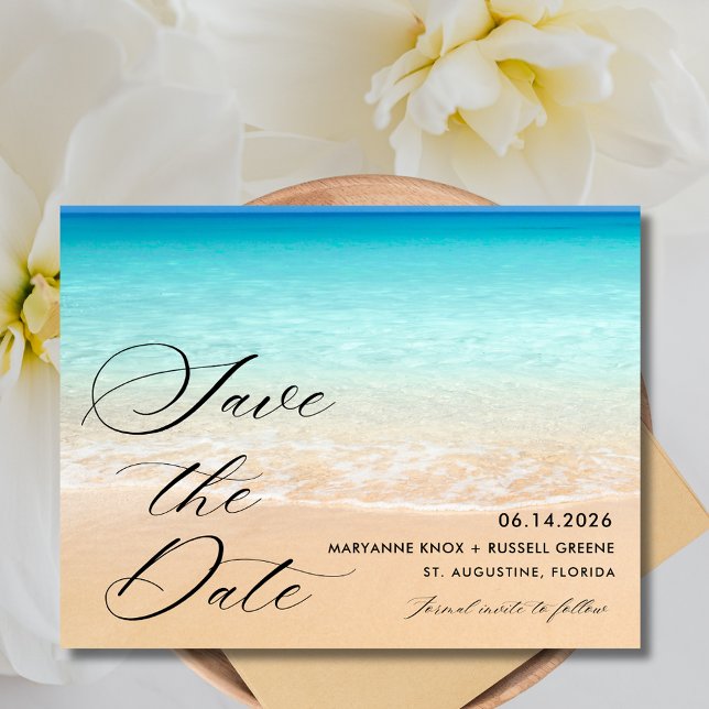 Florida Beach Wedding Save the Date Ankündigungspostkarte (Florida Beach Wedding Save the Date Postcard)