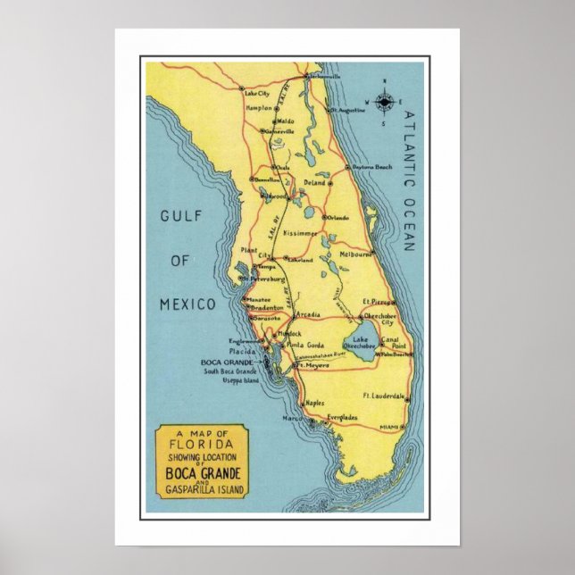 Florida Boca Grande Karte Poster drucken (Vorne)