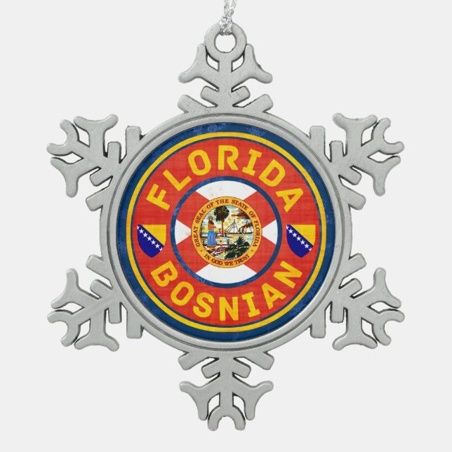 Florida bosnisch-amerikanische Weihnachtsdekoratio Schneeflocken Zinn-Ornament (Vorderseite)