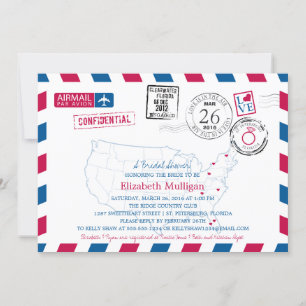 Florida Brautparty   USA Map Airmail Einladung
