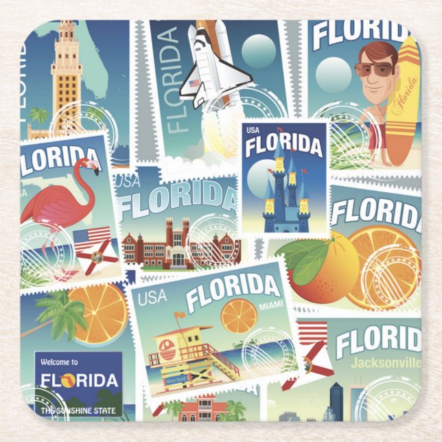 Florida-Briefmarken Rechteckiger Pappuntersetzer (Vorderseite)