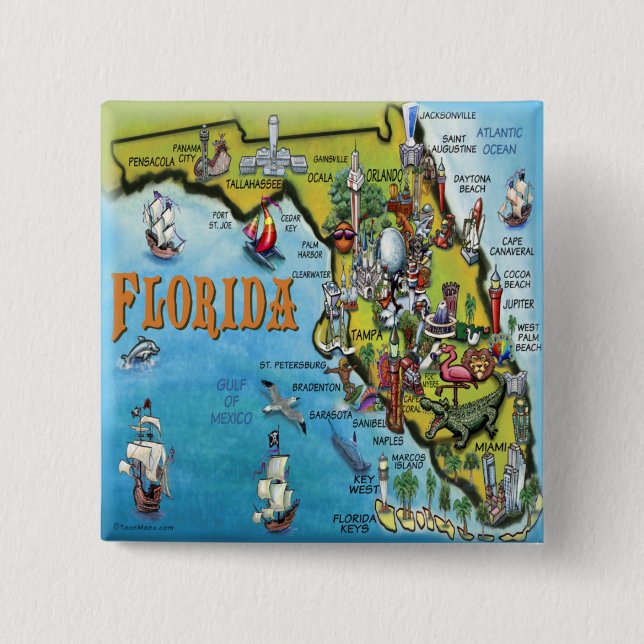 Florida-Cartoon-Karte Button (Vorderseite)