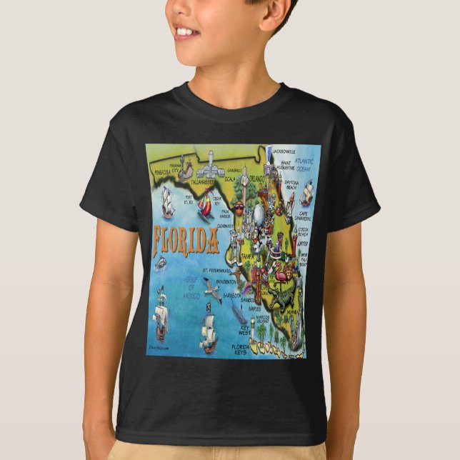 Florida Cartoon Karte T-Shirt (Vorderseite)