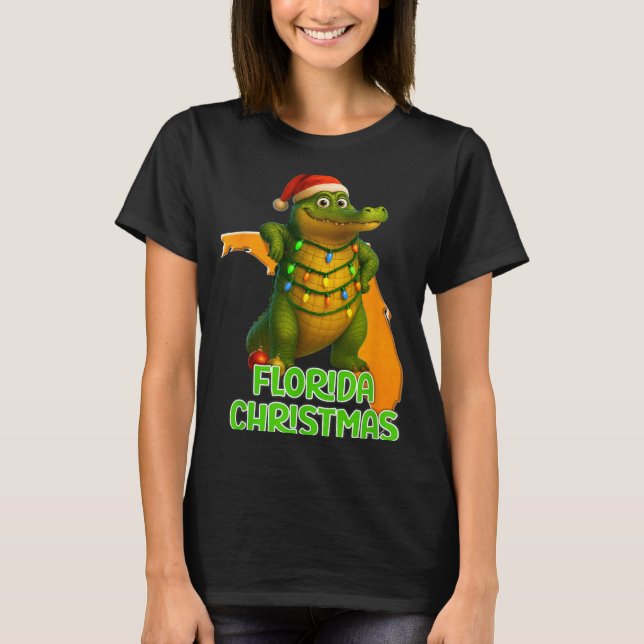Florida Christmas Alligator Wearing Santa Hat Vaca T-Shirt (Vorderseite)