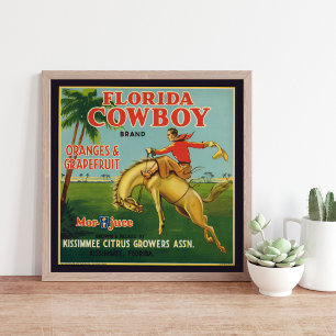 Florida Cowboy Brand Orangen und Grapefruit-Etiket Poster