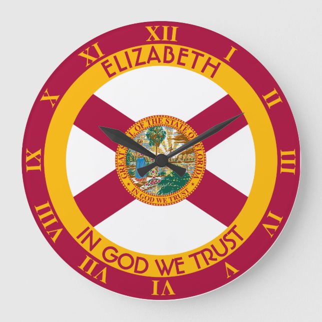 Florida Die Personalisierte Flagge des Sunshine St Große Wanduhr (Vorderseite)