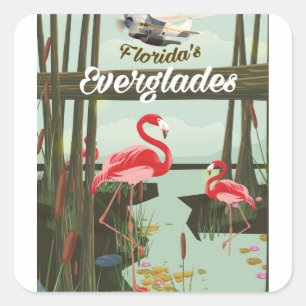 Florida Everglades Cartoon Travel Poster Quadratischer Aufkleber