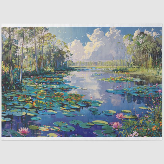 Florida Everglades River Lily Pads Decoupage Seidenpapier (Vorderseite)