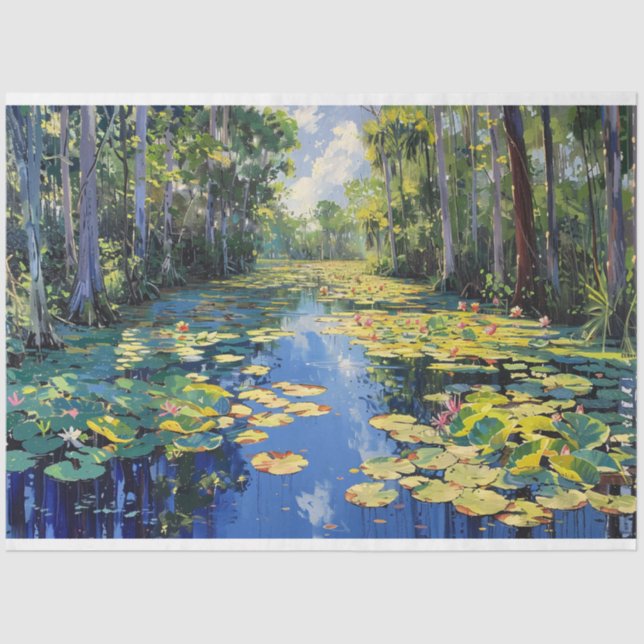 Florida Everglades River Trees Painting Decoupage Seidenpapier (Vorderseite)