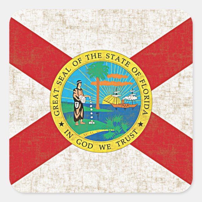 FLORIDA FLAG AGED QUADRATISCHER AUFKLEBER (Vorderseite)
