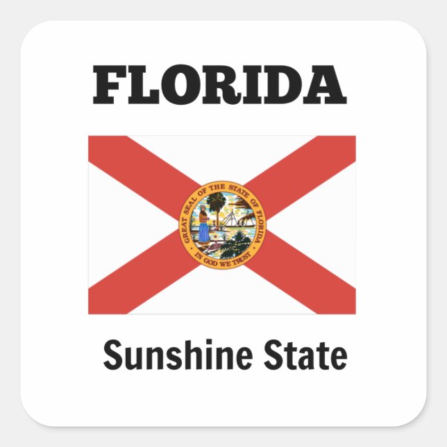 Florida-Flagge und Staat-Motto Quadratischer Aufkleber (Vorderseite)