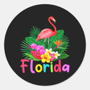 Florida Flamingo Tropische Pflanze Sommerurlaub Runder Aufkleber