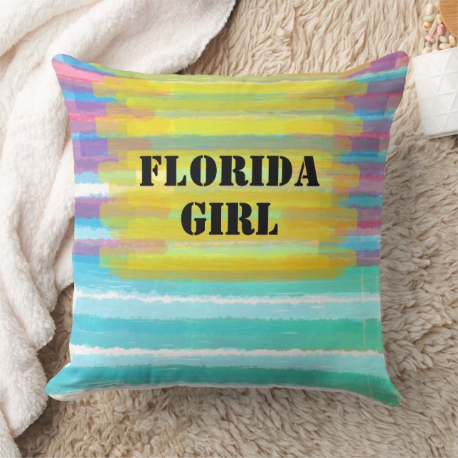 Florida Girl Name Turquoise Pink Wasserfarbe Sonne Kissen (Decke)