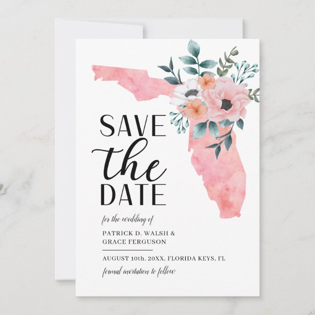 Florida-Hochzeit in Urlaubsort für Aquarellbilder Save The Date (Vorderseite)