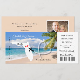Florida Hochzeit in Urlaubsort Ticket Boarding Pas Einladung
