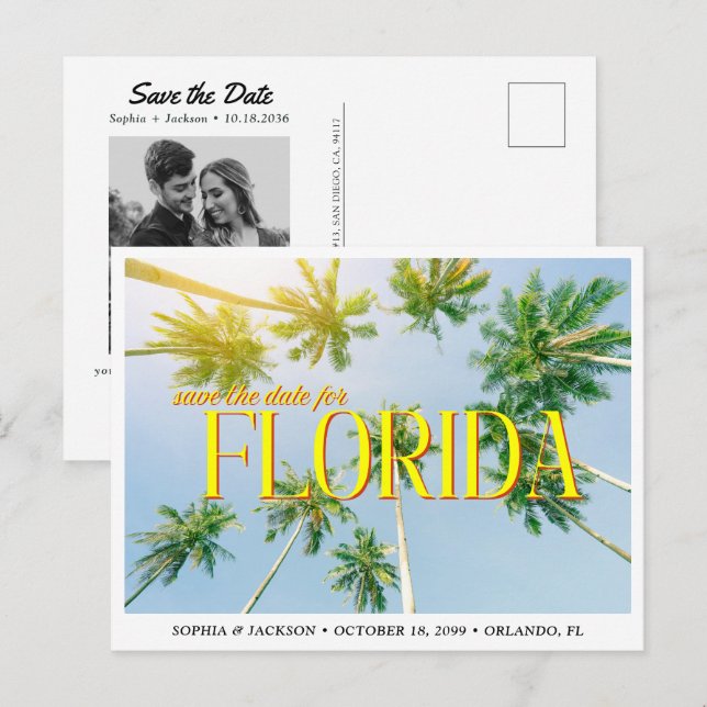 Florida Hochzeit Merken Sie sich den Termin Palmen Postkarte (Vorne/Hinten)