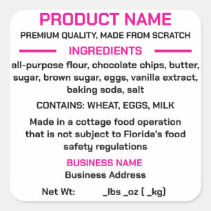 FLORIDA Hütte Food Law Aufkleber/Label-Platz Quadratischer Aufkleber