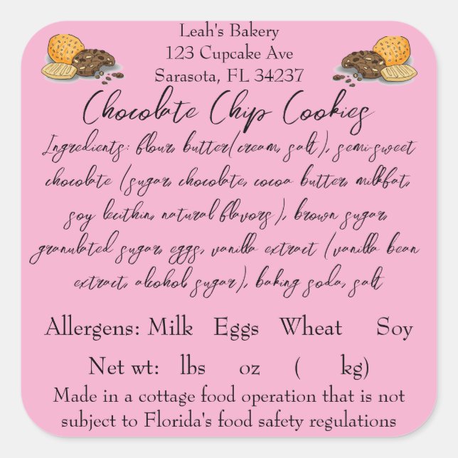 FLORIDA Hütte Food Law Label Zuhause baker 3 Zoll Quadratischer Aufkleber (Vorderseite)