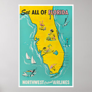 Florida-Karte Poster Reise Kunst Retro Floridian