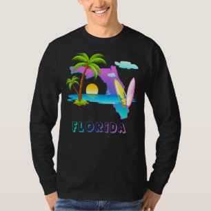 Florida Karte Sonnenuntergang Landschaft mit Palme T-Shirt
