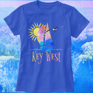 Florida Key West Watercolor Sailboat and Sunshine T-Shirt