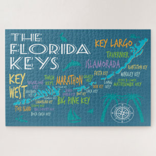 Florida Keys Farbige Karte mit Inselnamen Puzzle