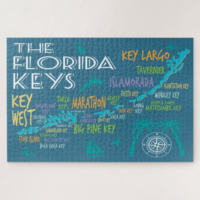 Florida Keys Farbige Karte mit Inselnamen Puzzle (Horizontal)