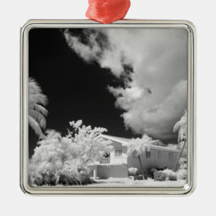 Florida Keys House und seine Palmen, USA. Silbernes Ornament