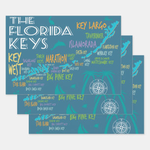 Florida Keys Karte mit Inselnamen Geschenkpapier Set