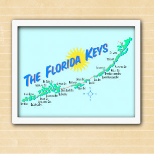 Florida Keys Map Retro-Abbildung Poster