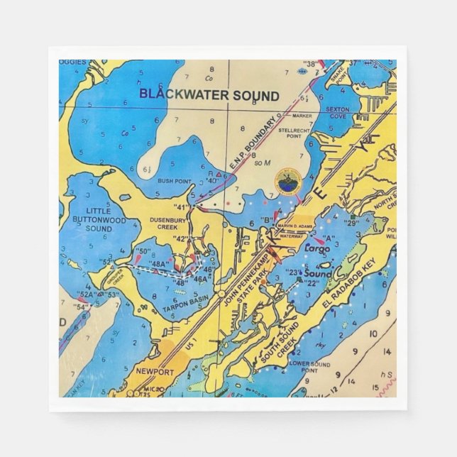 Florida Keys Seekarte Papiertücher Serviette (Vorderseite)